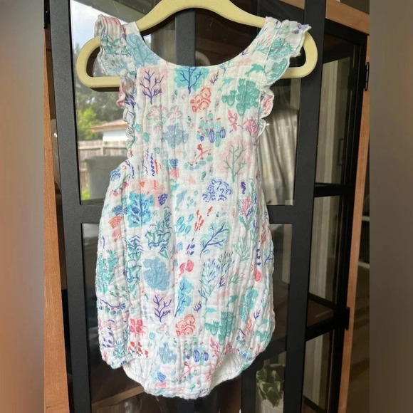 Angel Dear muslin romper toddler baby girl under the sea ruffles bubble snaps - Picture 7 of 7